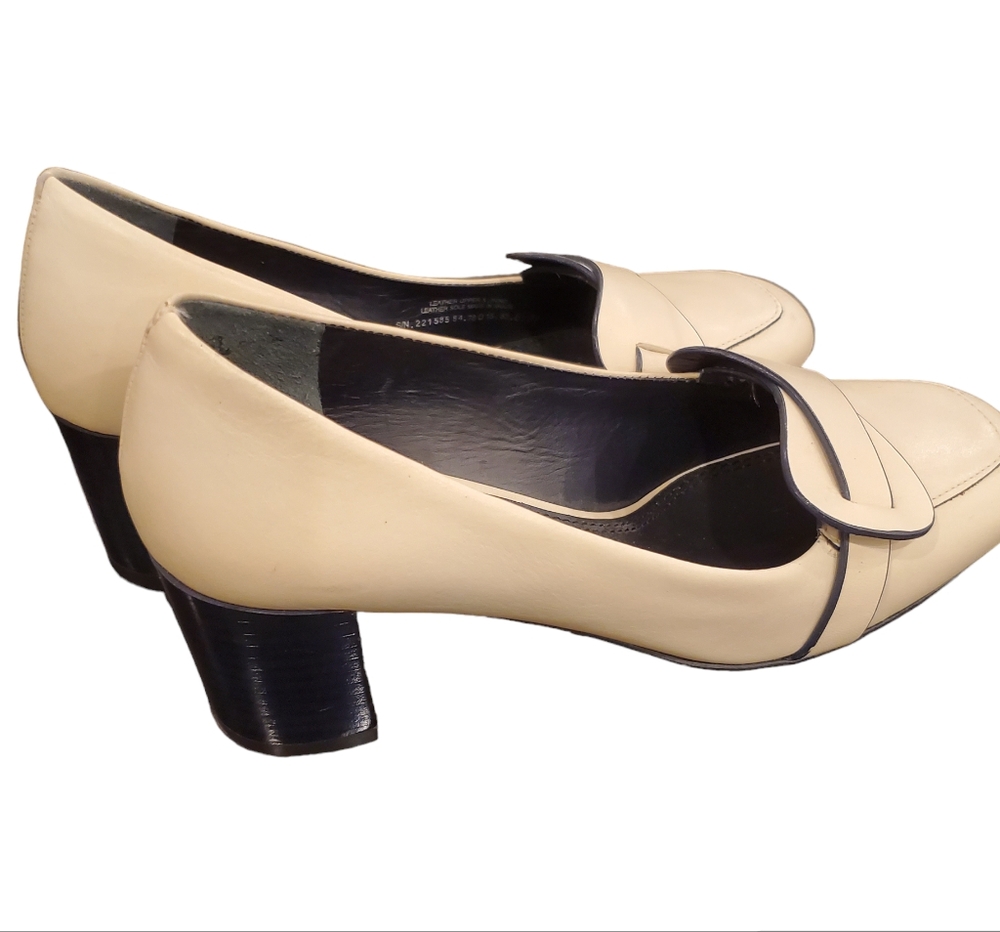 Tory Burch Leather Heeled Loafers, Cream Size 6.5M - Picture 2 of 9